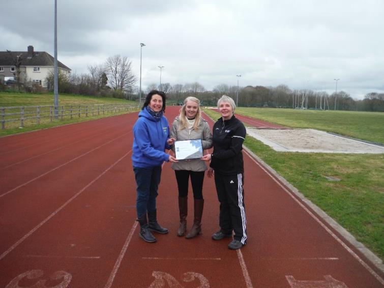 Rhian Homer and Liz Rowlands from the Pembrokeshire Harriers with Angela Miles